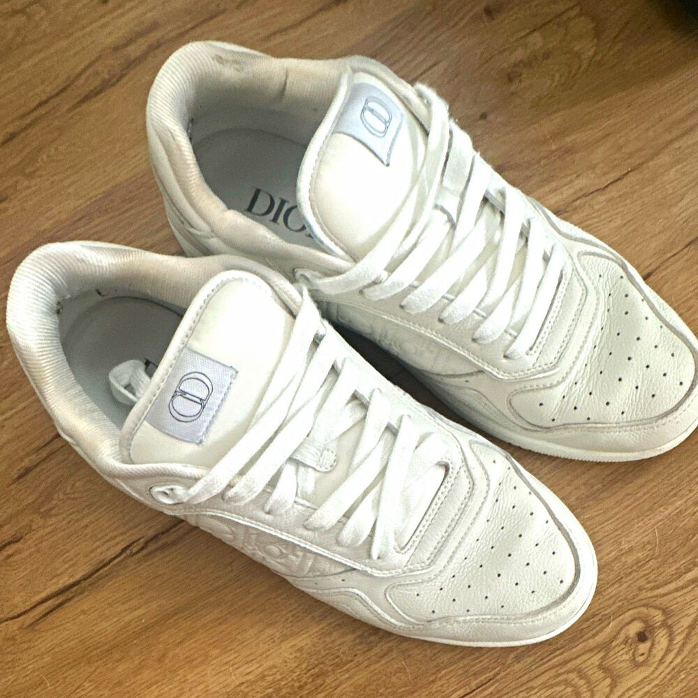 Dior Men’s White Low Top Lace Up Athletic Sneakers Solid Logo Pre-Owned Good